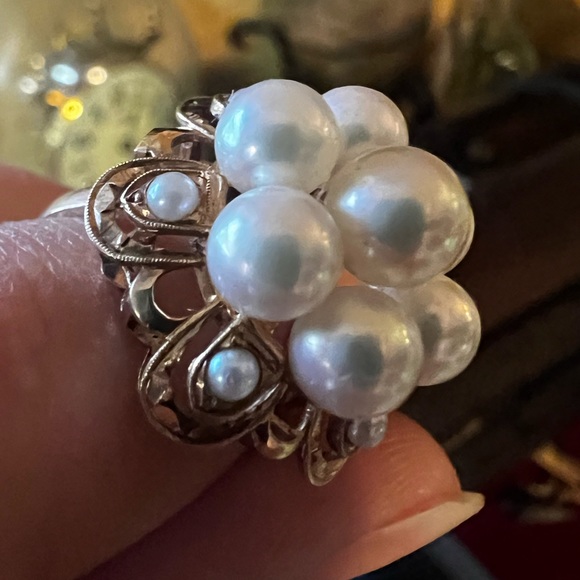 1960s Cultured Pearl and 14 Karat Yellow Gold Cocktail Ring - Picture 4 of 9